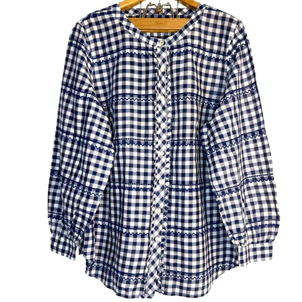Talbots Ruffle Button Front Shirt Gingham Eyelet Embroider Button Down Sz: 3X